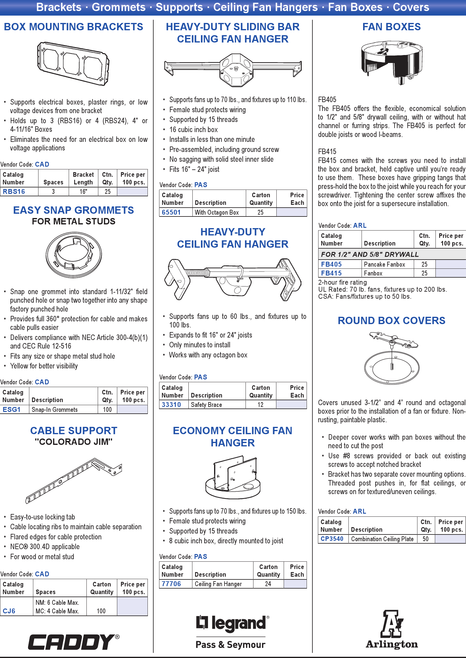 Brackets Grommets Supports Ceiling Fan Hangers Fan Boxes