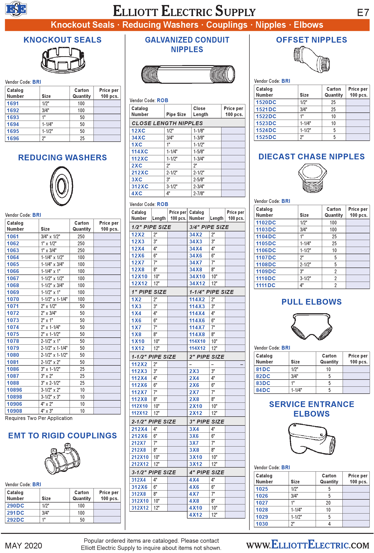 Knockout Seals - Reducing Washers - Couplings - Nipples - Elbows ...